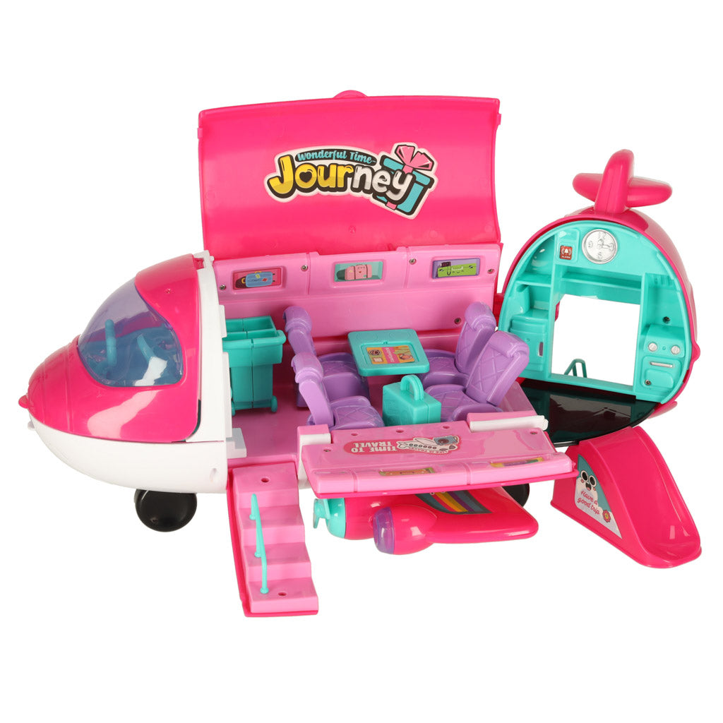 2-in-1 Foldable Toy Airplane with Doll & Travel Accessories
