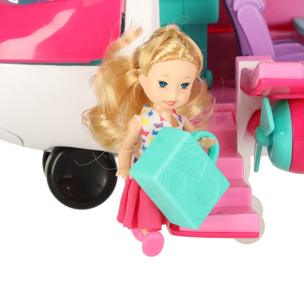 2-in-1 Foldable Toy Airplane with Doll & Travel Accessories