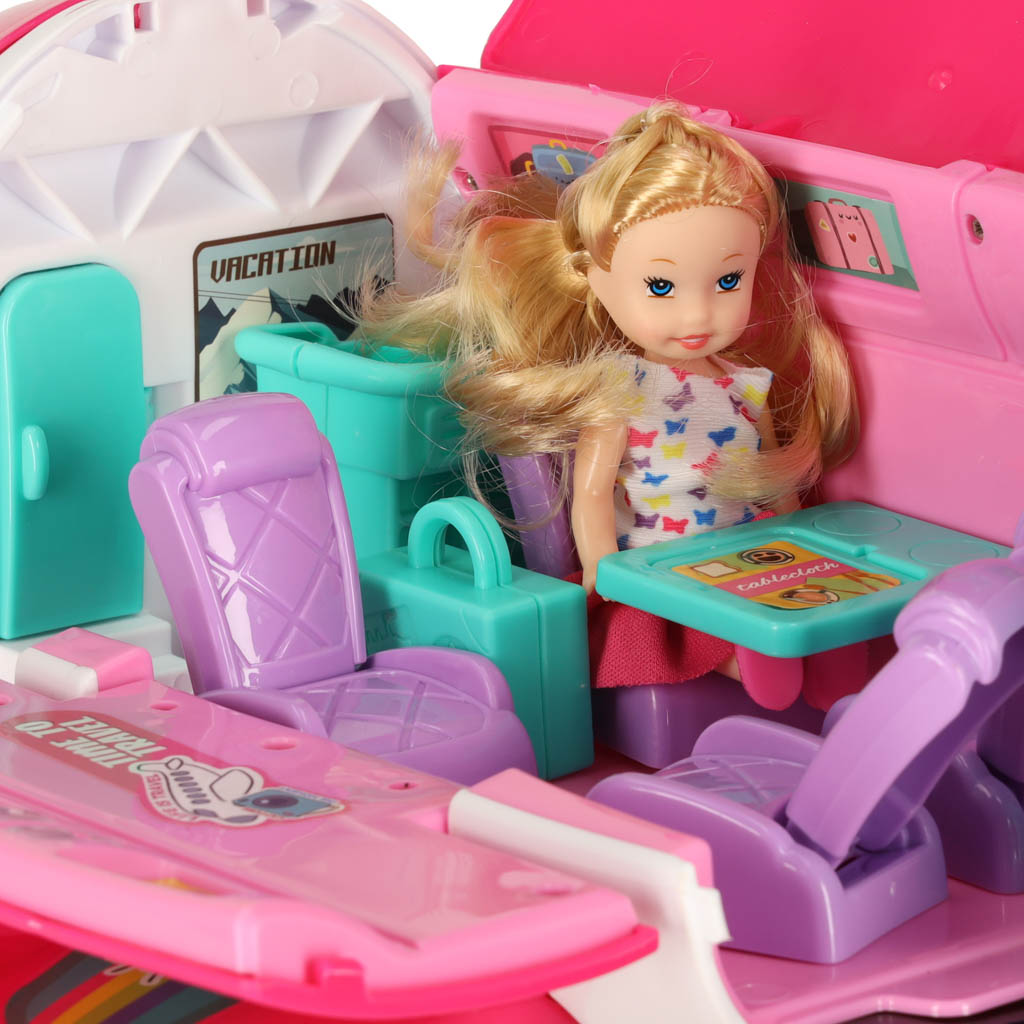 2-in-1 Foldable Toy Airplane with Doll & Travel Accessories