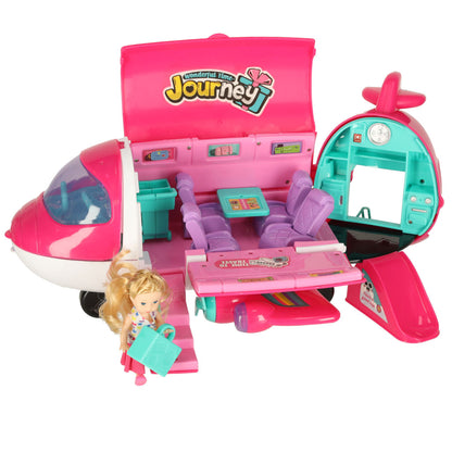 2-in-1 Foldable Toy Airplane with Doll & Travel Accessories