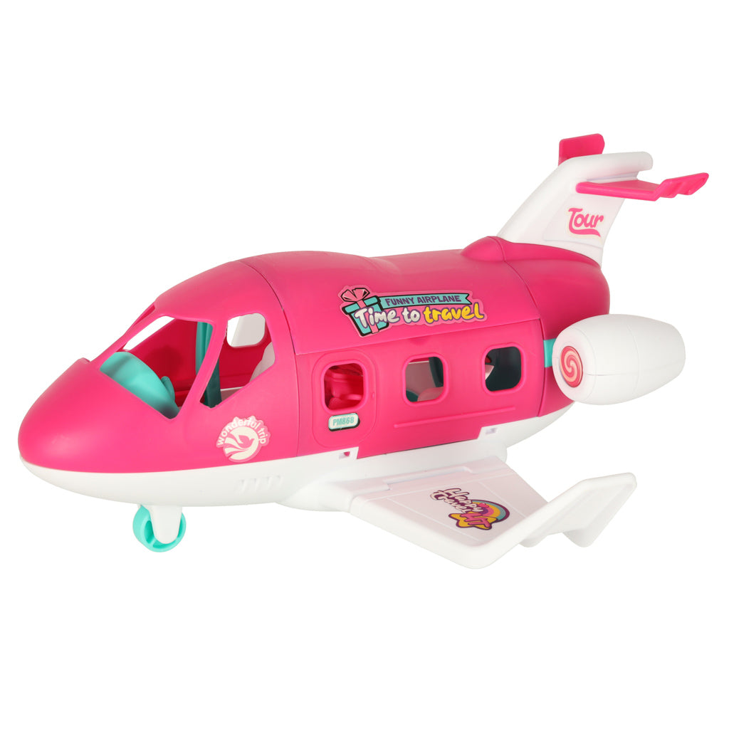 Toy Airplane with Stewardess Doll & Luggage – Foldable Travel Playset