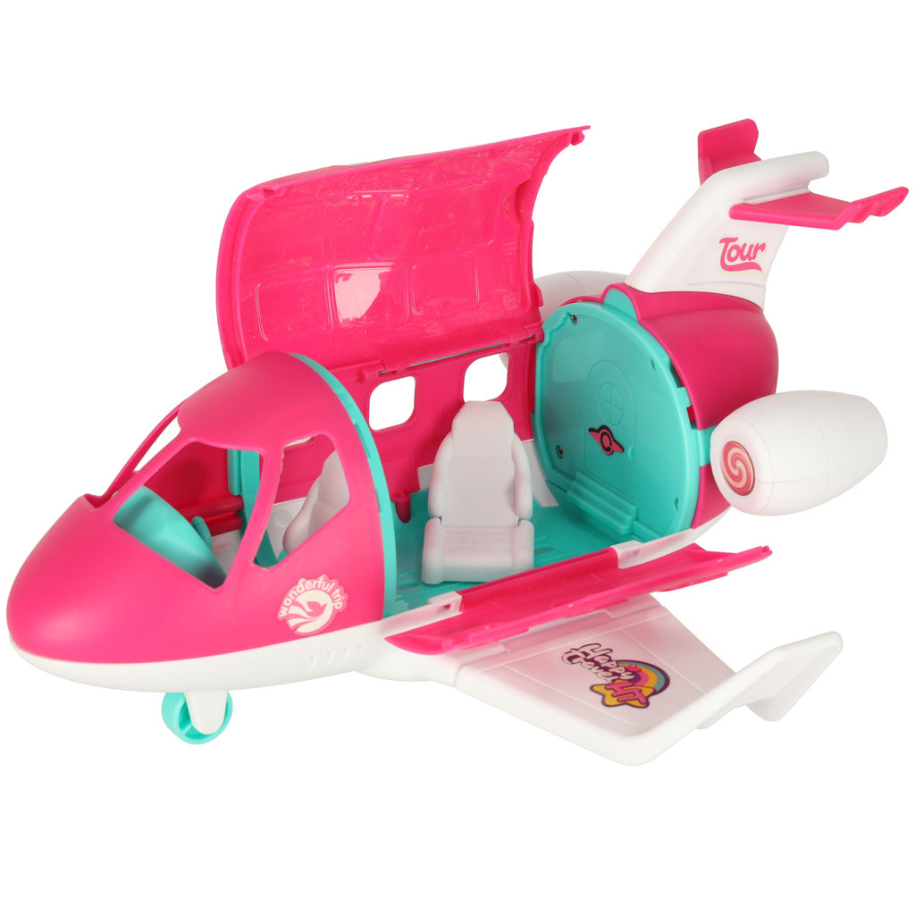 Toy Airplane with Stewardess Doll & Luggage – Foldable Travel Playset