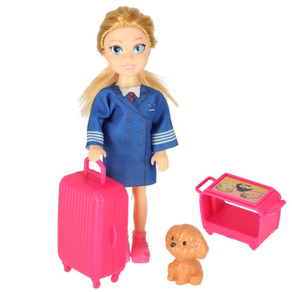 Toy Airplane with Stewardess Doll & Luggage – Foldable Travel Playset