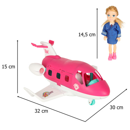 Toy Airplane with Stewardess Doll & Luggage – Foldable Travel Playset