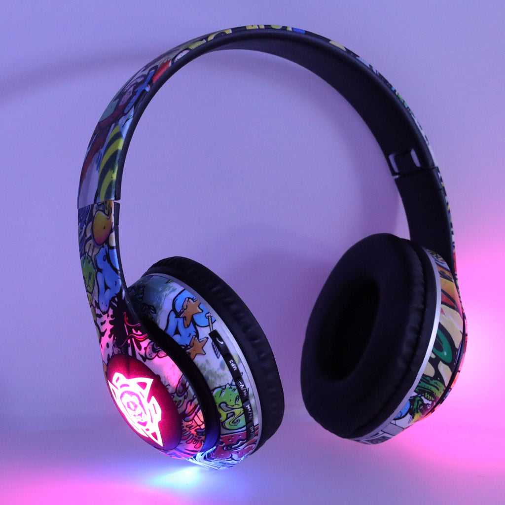 Wireless Bluetooth Headphones with RGB Lights & Graffiti Design