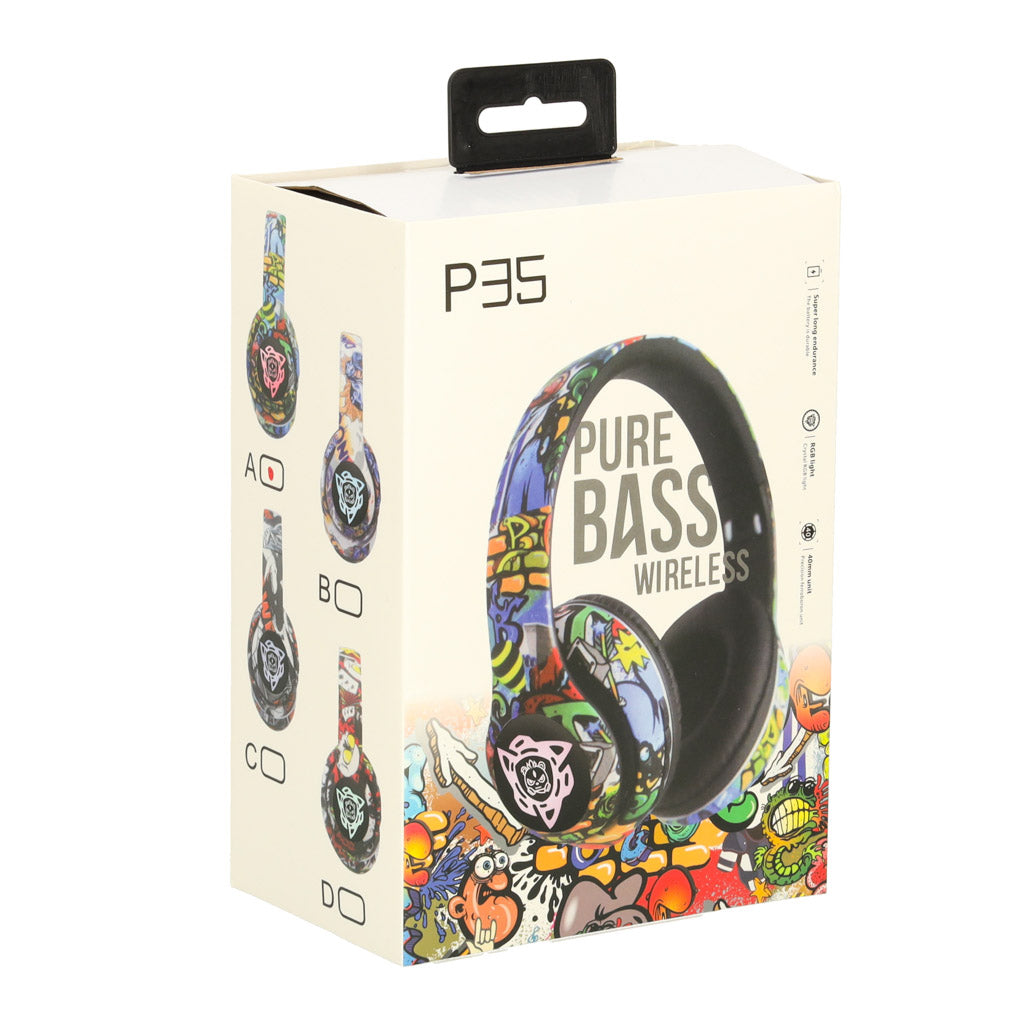 Wireless Bluetooth Headphones with RGB Lights & Graffiti Design