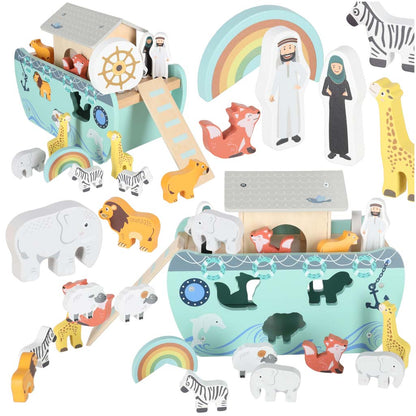 Wooden Noah's Ark Shape Sorter with Animal Figures