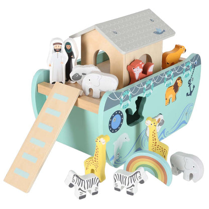 Wooden Noah's Ark Shape Sorter with Animal Figures