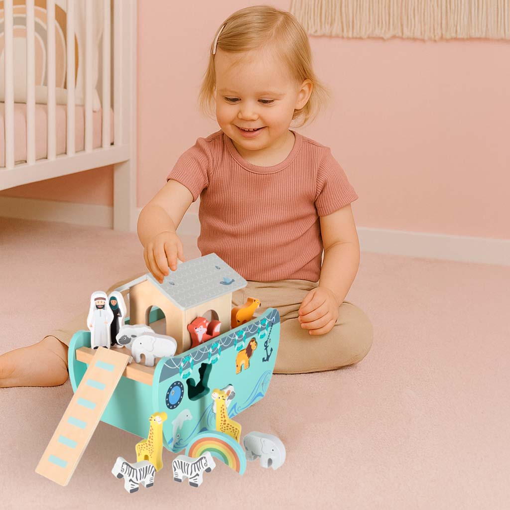Wooden Noah's Ark Shape Sorter with Animal Figures