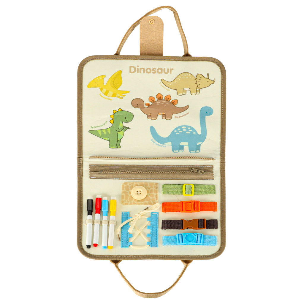 Montessori Dinosaur Busy Board for Kids – Sensory Activity Case