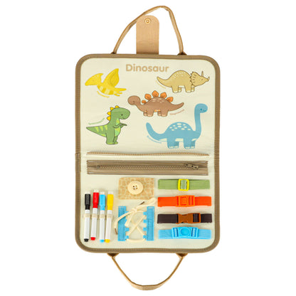 Montessori Dinosaur Busy Board for Kids – Sensory Activity Case