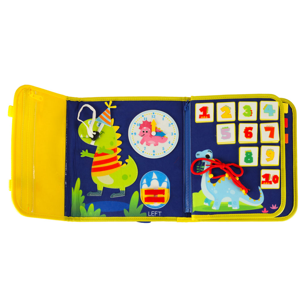 Plecak Montessori z tablicą manipulacyjną z dinozaurami dla dzieci
