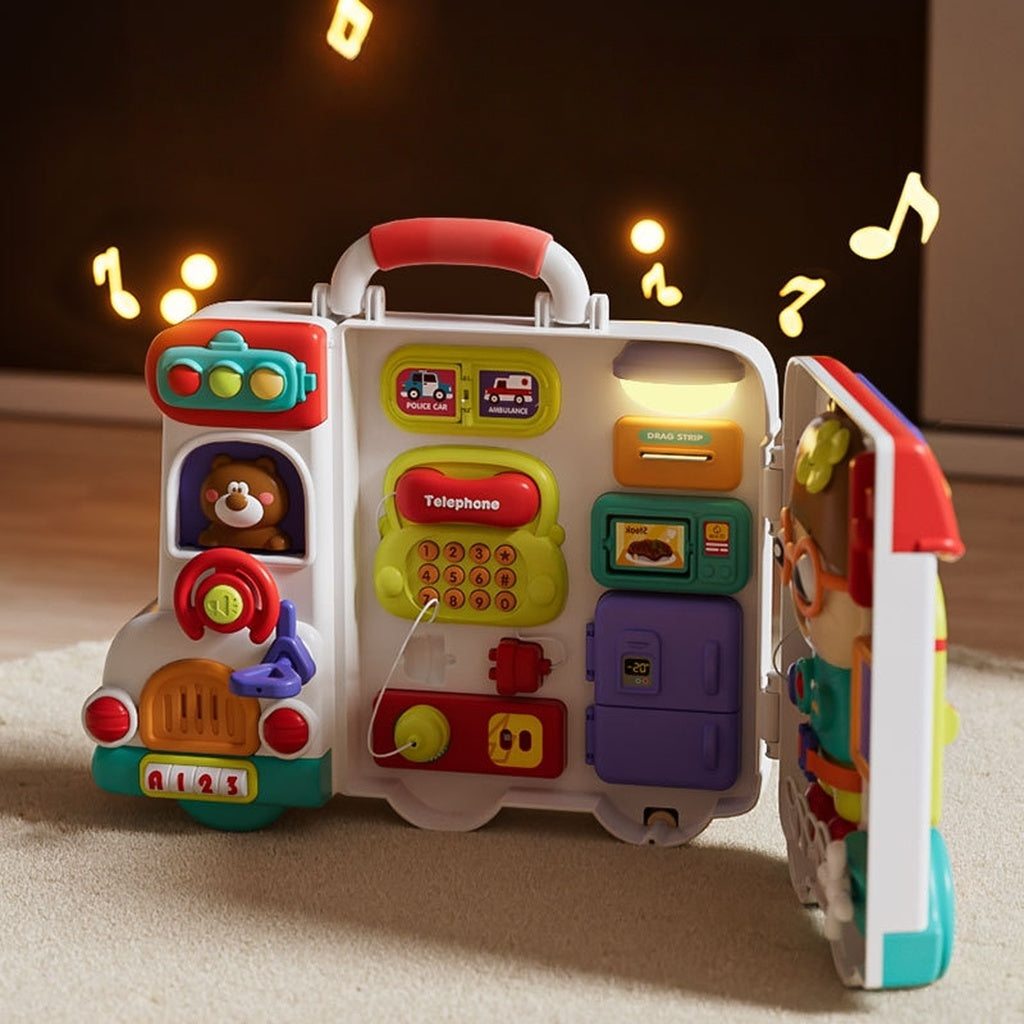 Montessori Sensory Activity Busy Board Suitcase Bus – STEM Learning Toy