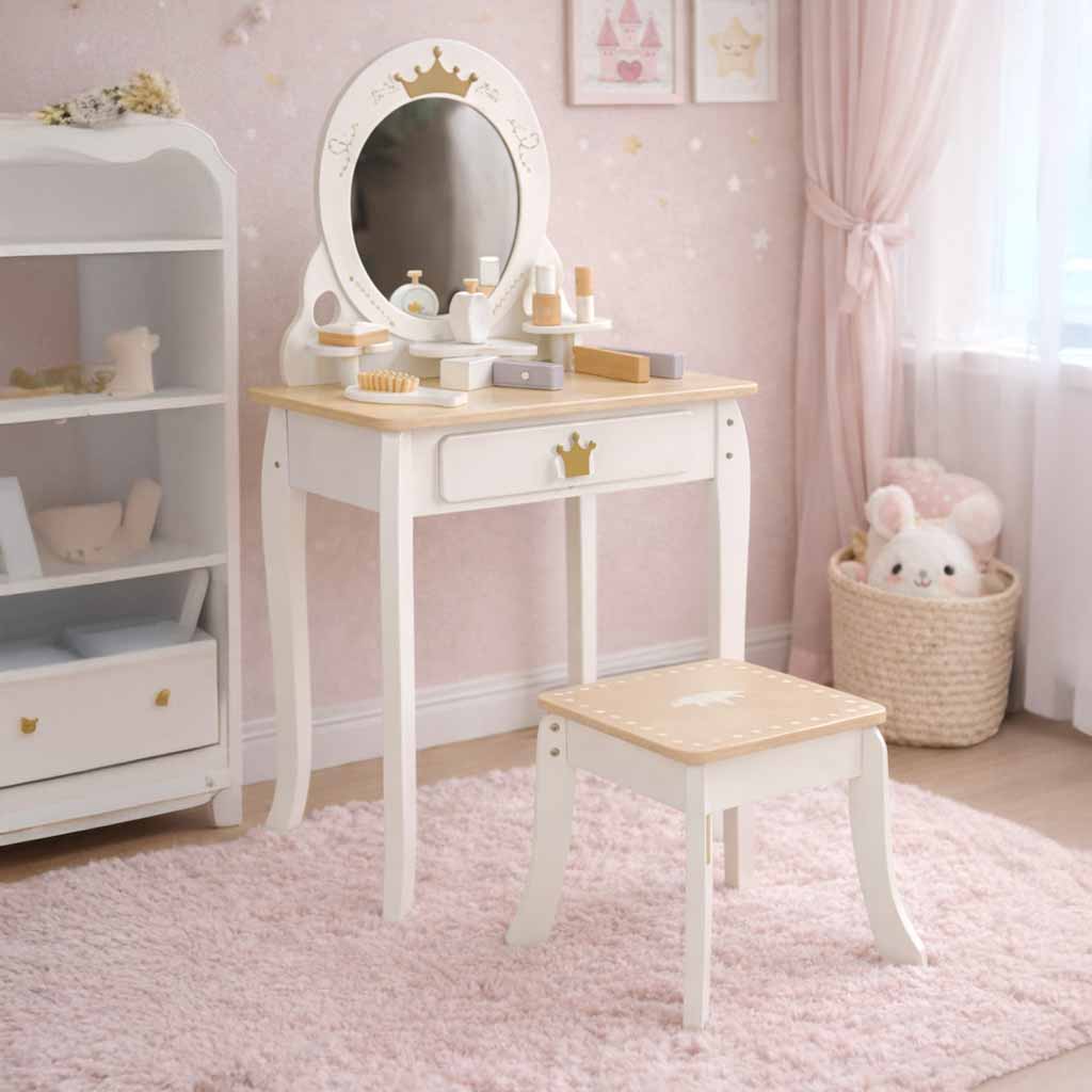 LULILO BELLA Wooden Vanity Table for Girls 3+ – Mirror & Stool