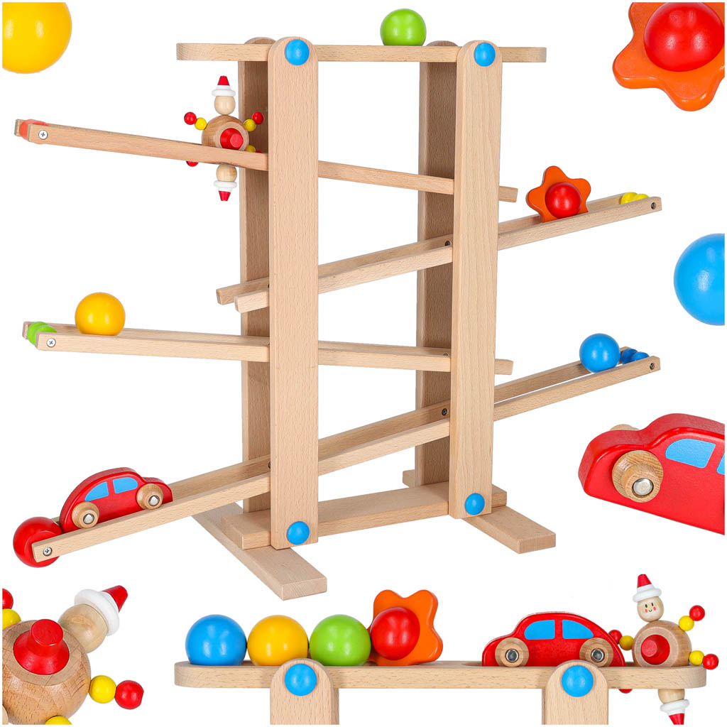 Drewniany tor kulowy typu marble run zabawka Montessori