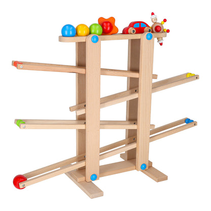 Drewniany tor kulowy typu marble run zabawka Montessori