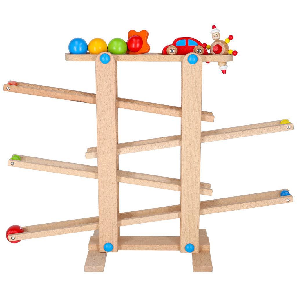 Drewniany tor kulowy typu marble run zabawka Montessori