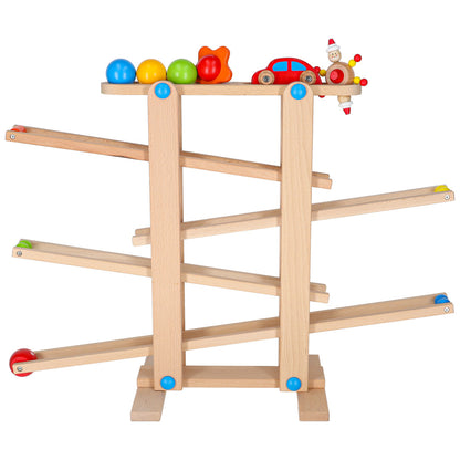 Drewniany tor kulowy typu marble run zabawka Montessori