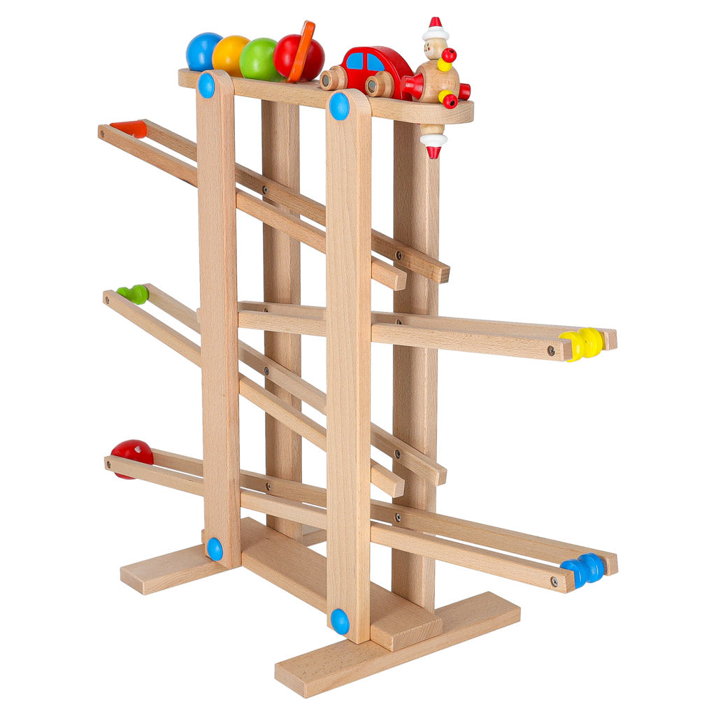 Drewniany tor kulowy typu marble run zabawka Montessori