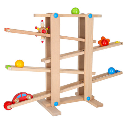 Drewniany tor kulowy typu marble run zabawka Montessori