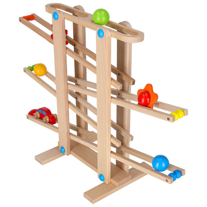 Drewniany tor kulowy typu marble run zabawka Montessori