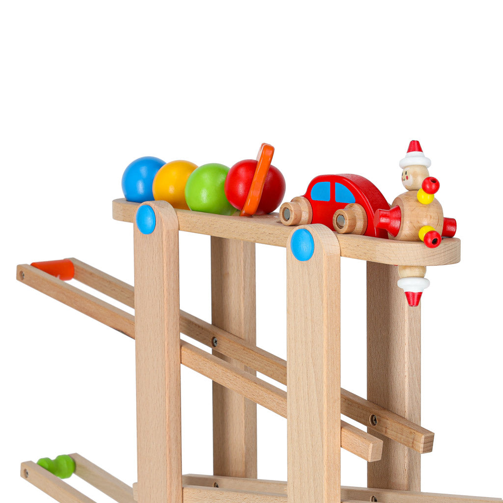 Drewniany tor kulowy typu marble run zabawka Montessori