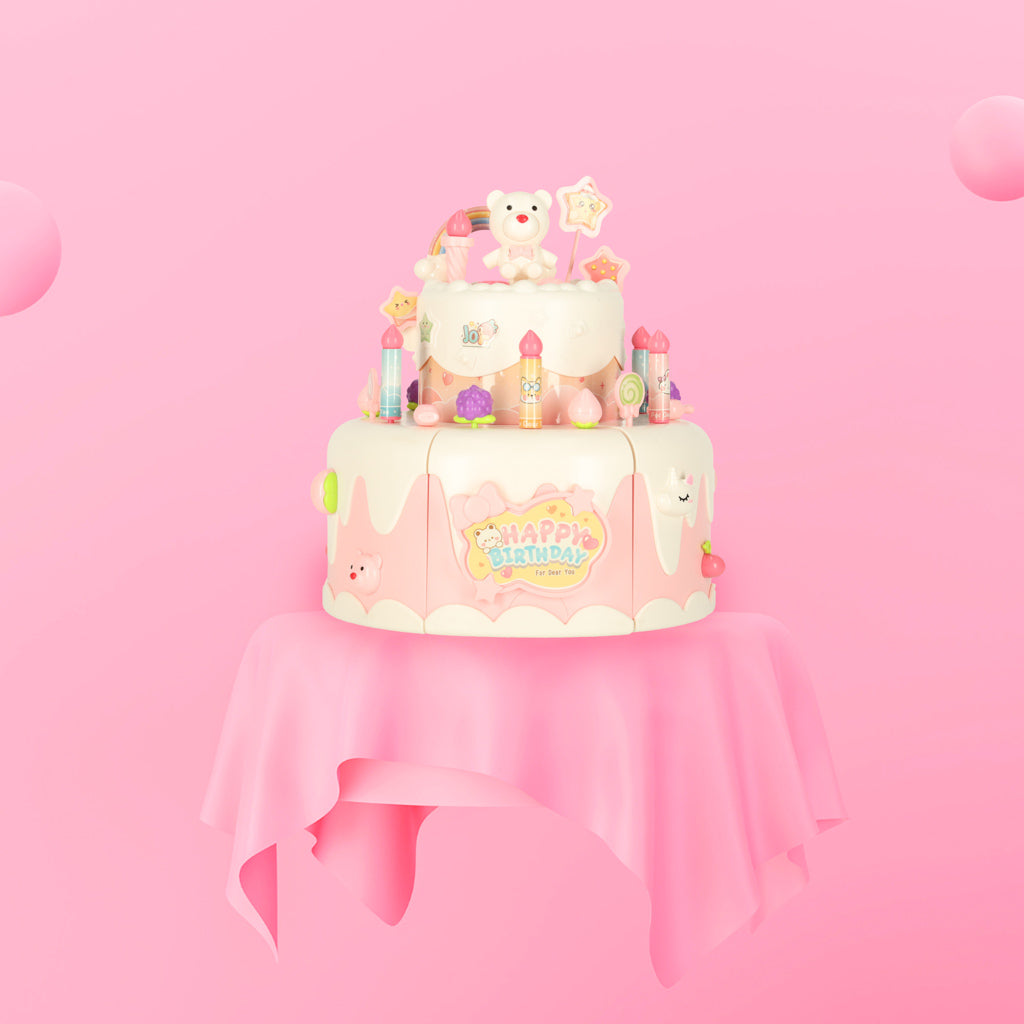 Interactive Birthday Cake Toy Set – Rotating Musical Cake 16 Pieces