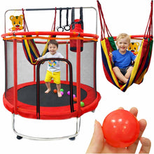 Dziecięca trampolina ogrodowa czerwona z siatką zabezpieczającą i akcesoriami