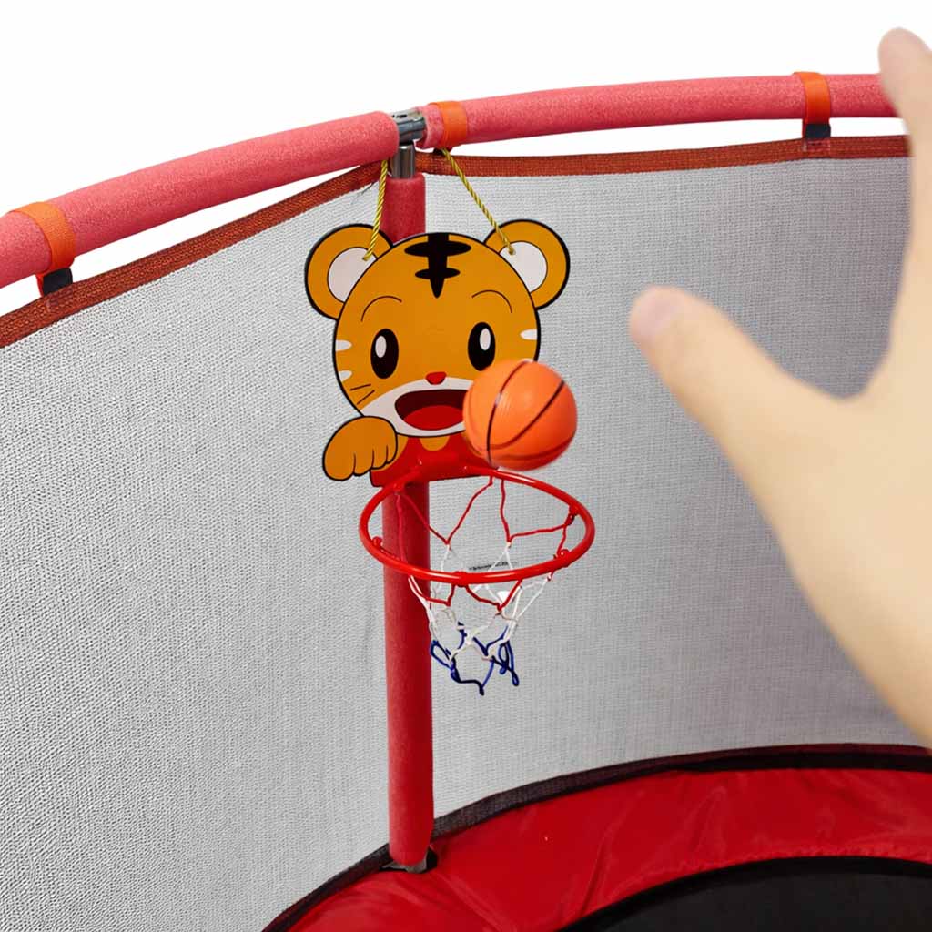 Dziecięca trampolina ogrodowa czerwona z siatką zabezpieczającą i akcesoriami