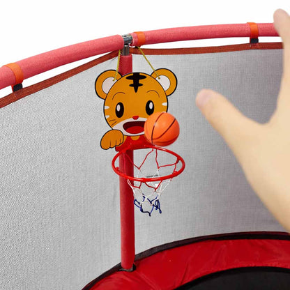 Dziecięca trampolina ogrodowa czerwona z siatką zabezpieczającą i akcesoriami