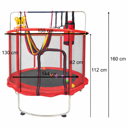 Dziecięca trampolina ogrodowa czerwona z siatką zabezpieczającą i akcesoriami