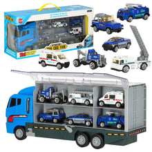 Ciężarówka Policyjna Transporter z 6 Metalowymi Pojazdami Policyjnymi