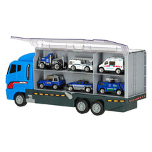 Ciężarówka Policyjna Transporter z 6 Metalowymi Pojazdami Policyjnymi