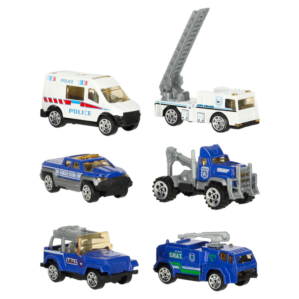 Ciężarówka Policyjna Transporter z 6 Metalowymi Pojazdami Policyjnymi