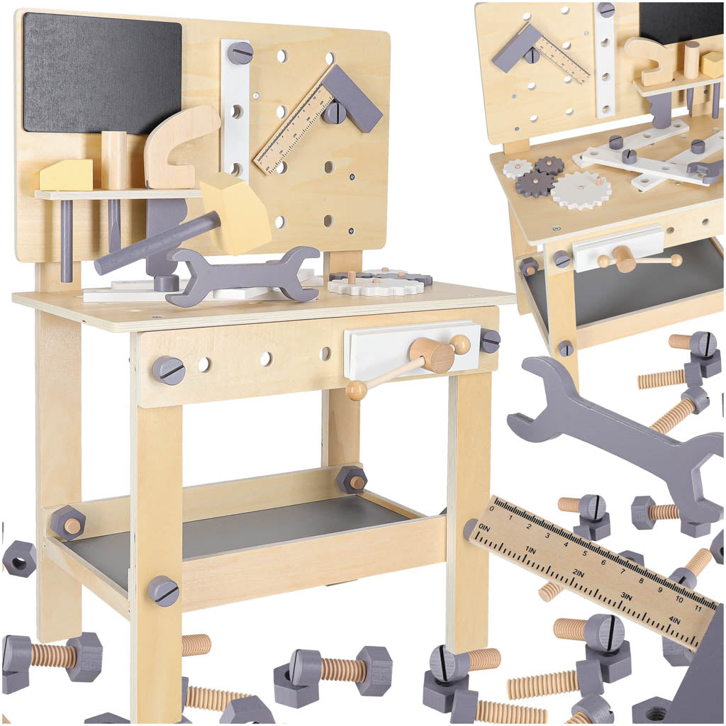 Wooden Kids Workbench with Tools – DIY Pretend Play Toy