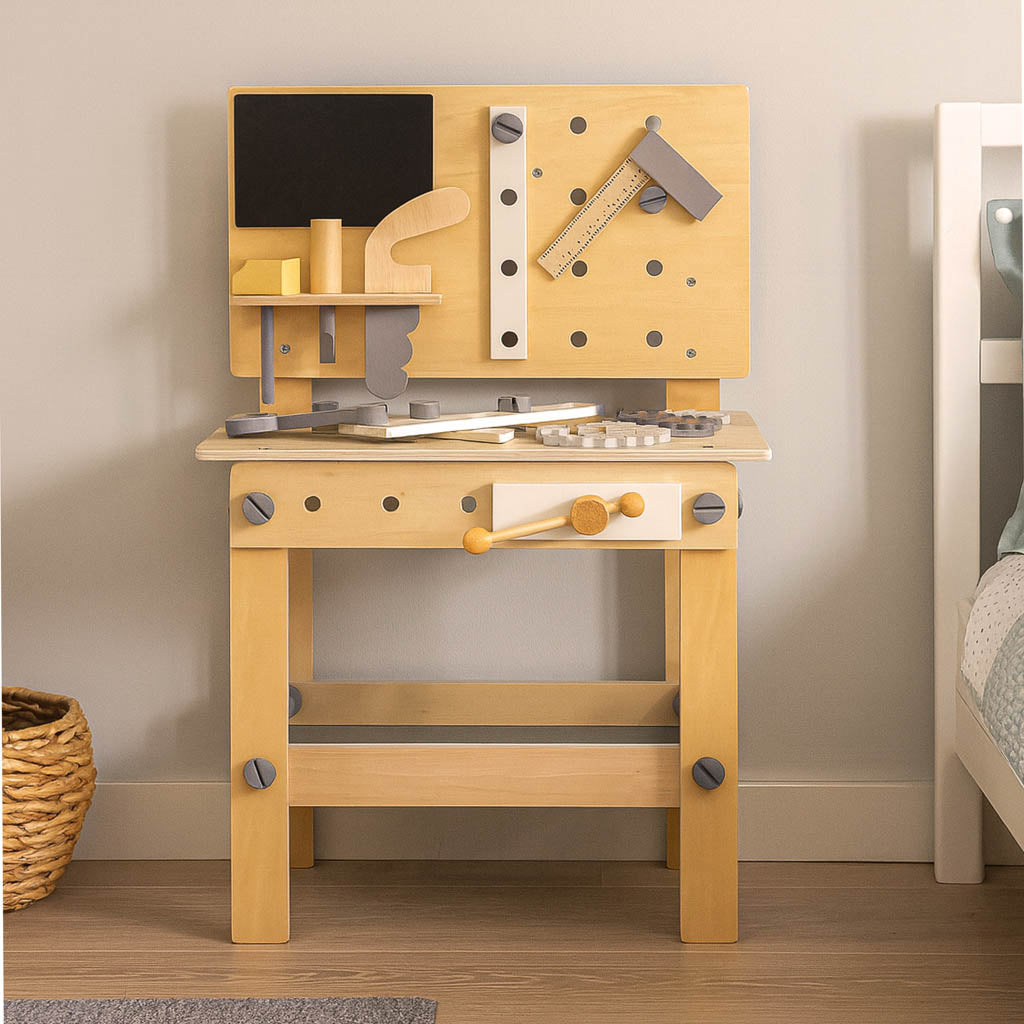 Wooden Kids Workbench with Tools – DIY Pretend Play Toy