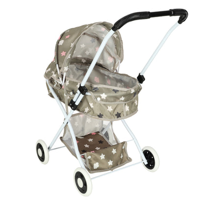 Doll Pram Stroller with Bassinet, Bag & Storage Shelf