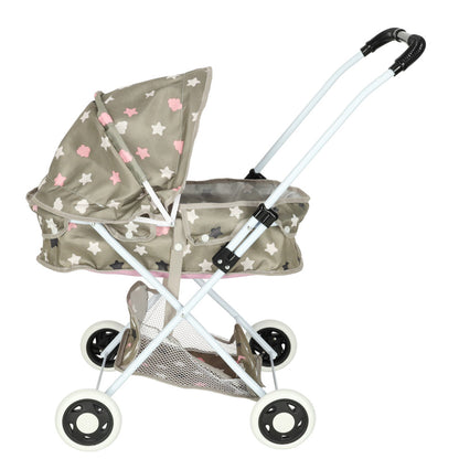 Doll Pram Stroller with Bassinet, Bag & Storage Shelf