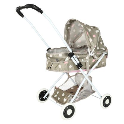 Doll Pram Stroller with Bassinet, Bag & Storage Shelf