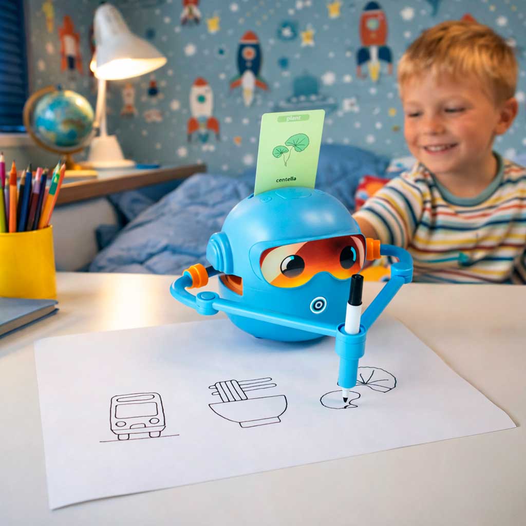 Robot do rysowania STEM dla dzieci – 100 kart edukacyjnych – Niebieski