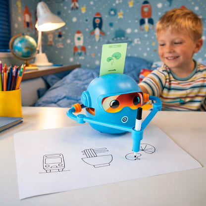 Robot do rysowania STEM dla dzieci – 100 kart edukacyjnych – Niebieski