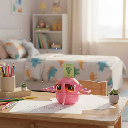 Robot edukacyjny STEM do rysowania dla  dzieci – 100 kart edukacyjnych – Różowy